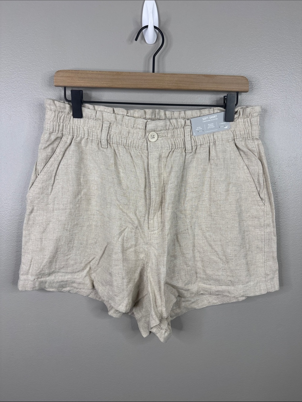 Hollister Paperbag Ultra High-Rise Linen-Blend Soft Shorts Women's Size Large